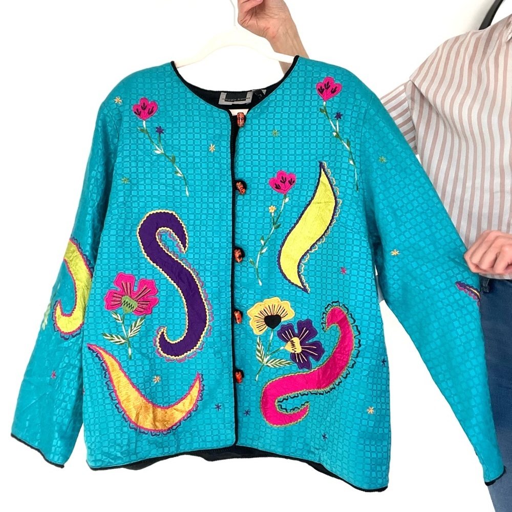 NWT MAGGIE BARNES Art Embroidered Kimono Style Jacket